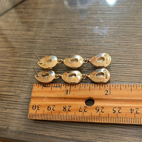 Monet Green & Clear Tear Drop Rhinestone Dangle Earrings - Picture 9 of 15